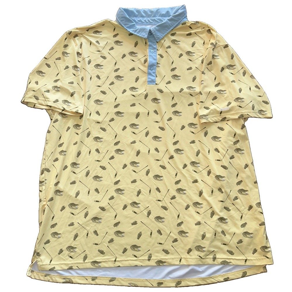 RSVLTS Happy Gilmore Breakfast Balls Polo Shirt Mens 3XL Yellow Golf AOP